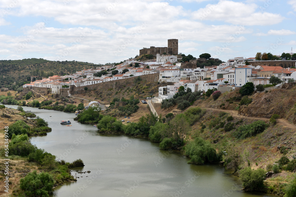 view over medieval city of Mertola and Guadiana River in Portugal's Alentejo near the Spanish border