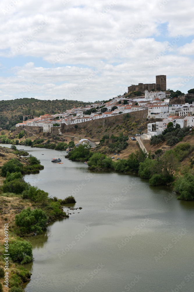 view over medieval city of Mertola and Guadiana River in Portugal's Alentejo near the Spanish border