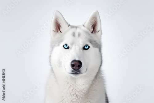 White siberian husky dog with blue eyes on white background. Generative AI photo