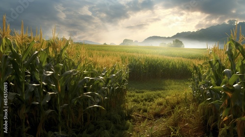 Sunset over corn field in the countryside