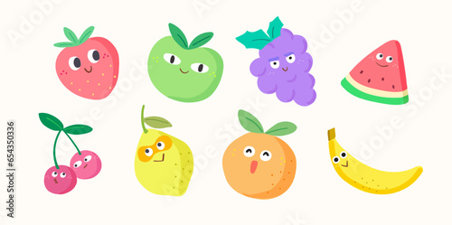 Vector kawaii fruits character collection.