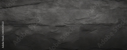 black concrete wall, stone grunge texture, dark gray rock surface background panoramic wide banner, Generative AI