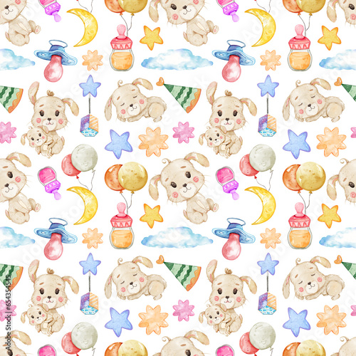 Woodland Watercolor seamless pattern, Woodland Nursery Decor, Cute Woodland Animals illustration, Watercolor illustration, Clipart For Kids. 