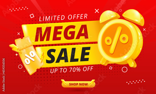 Sale Poster or banner template with blank product podium scene on red background.Sales banner template design for social media and website.