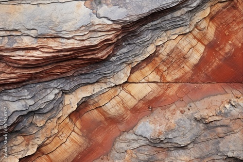 Fractured Beauty: Exploring Colorful Fault Lines in Sedimentary Rock Strata photo