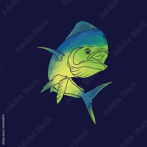 Dorado Fish Hand Draw Watercolor paint vector design