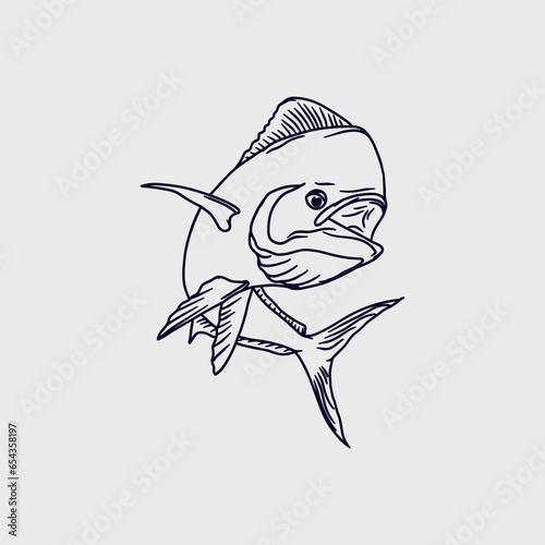 Dorado Fish Hand Draw Outline paint vector design