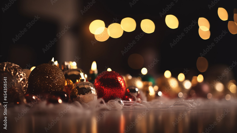 christmas decoration and lights. defocused background. - obrazy, fototapety, plakaty 