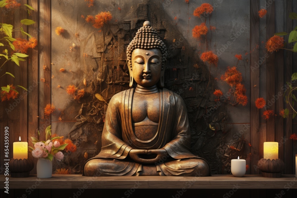 3D wallpaper featuring Buddha for walls
