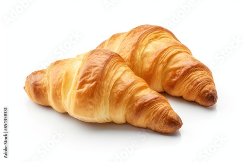 2 croissants on a white background suitable for breakfast snacks or bakery