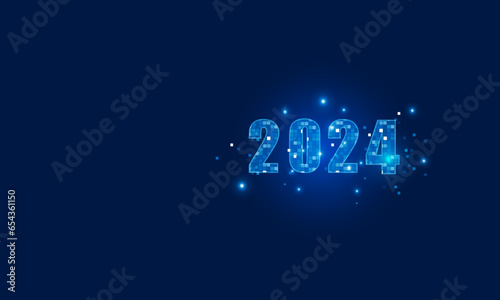 Abstract technology polygon Happy New Year 2024 of symbol Hitech communication concept of private key digital world, vector design.