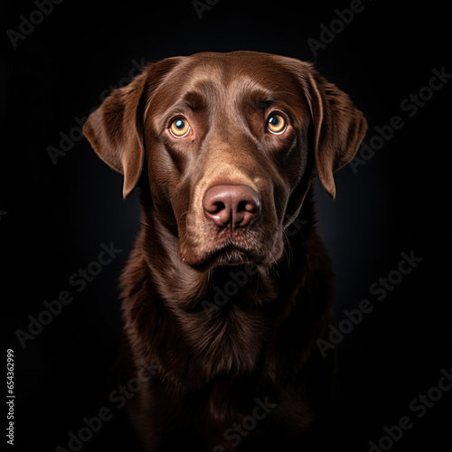 portrait d'un chien labrador chocolat sur fond noir