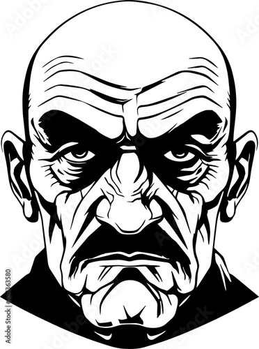 Vintage grandfather head with a mustache 60s style, Retro comics grandfather with a mustache illustration	