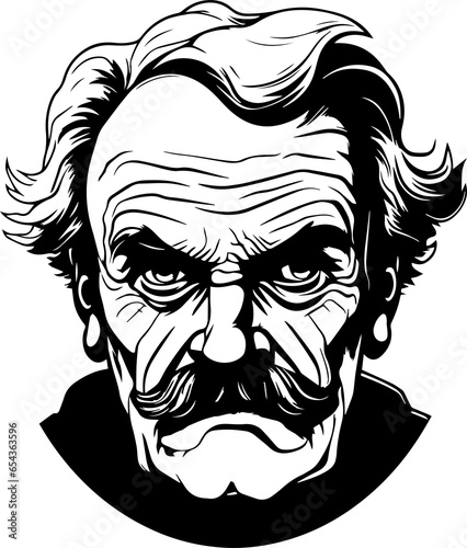Vintage grandfather head with a mustache 60s style, Retro comics grandfather with a mustache illustration	