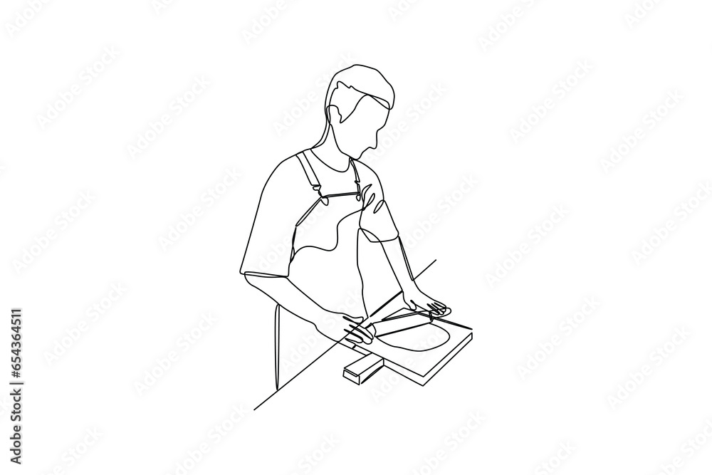 Man rolling dough. Collection of cartoon man and woman preparing food. Cooking illustration in black and white background. Cartoon character flat vector illustration.