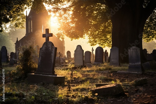 Ancient churchyard with tombs and graves