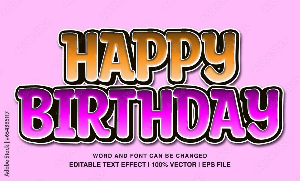 Happy birthday editable text effect template, 3d cartoon retro style typeface, premium vector
