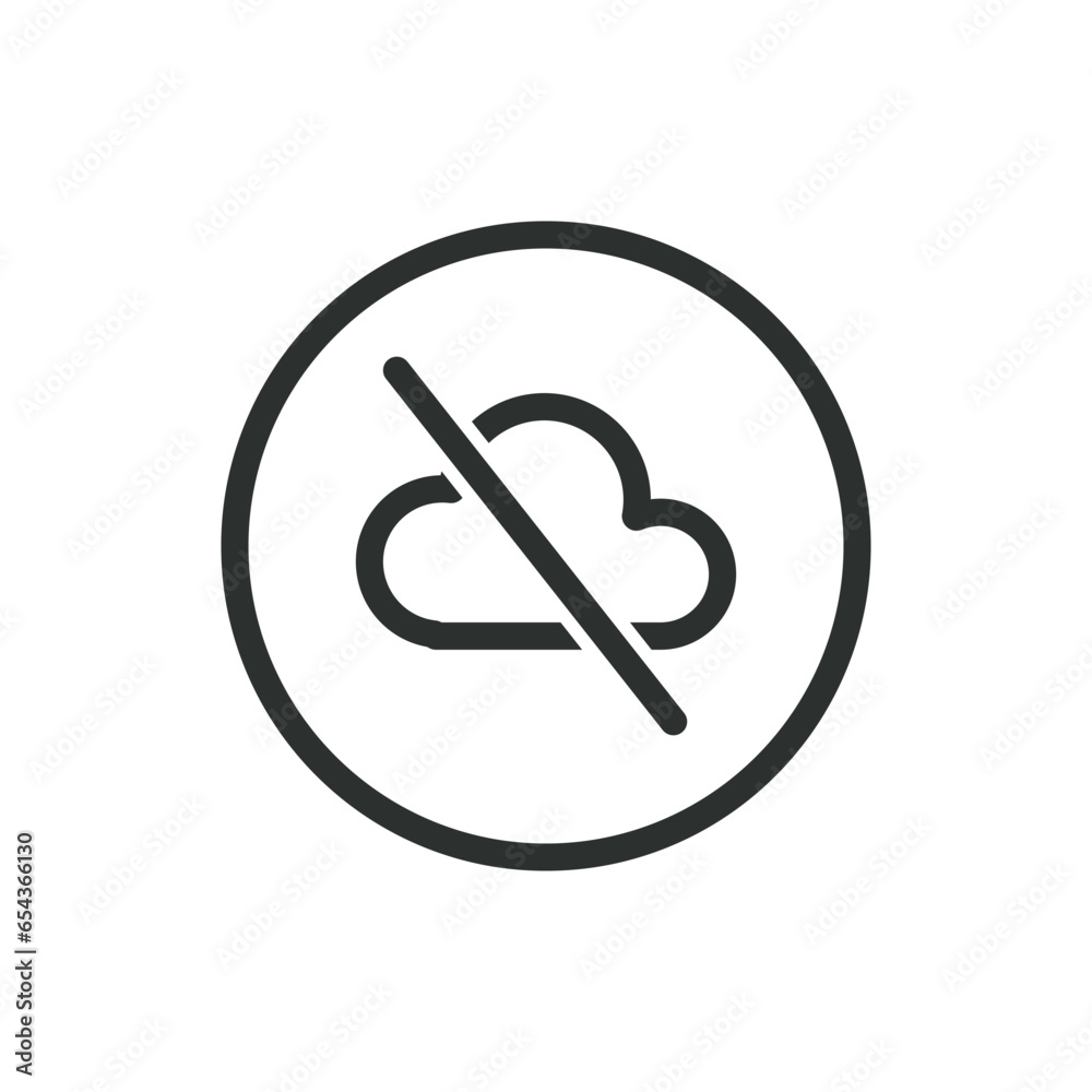 No cloud computing sign, cloud computing off icon, disable disconnected cloud computing icon outline vector isolated on white background. No cloud computing sign, cloud computing off icon, disable disconnected cloud computing icon outline vector isolated on white background.