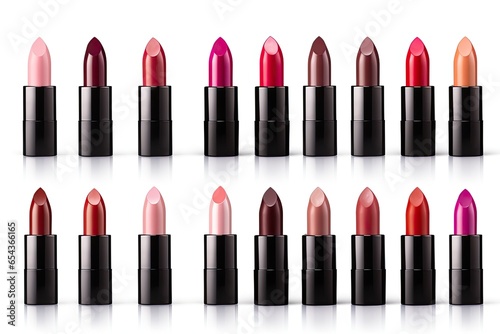 Assorted lipsticks separately captured on a white background