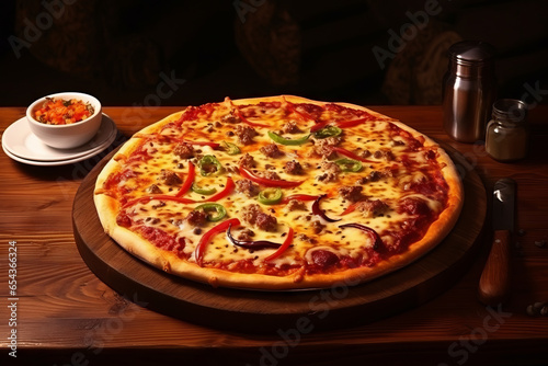 Delicious pizza with lots of cheese and very appetizing. Generative AI
