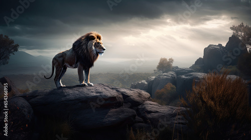 A Lion Surveys His Territory from a Rocky Perch © Creative Valley