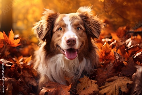 Autumn leaves and a dog
