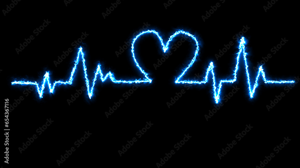 Heart pulse. sky blue and black colors. Heartbeat lone, cardiogram. Beautiful healthcare, medical background. Modern simple desig, Icon, sign.