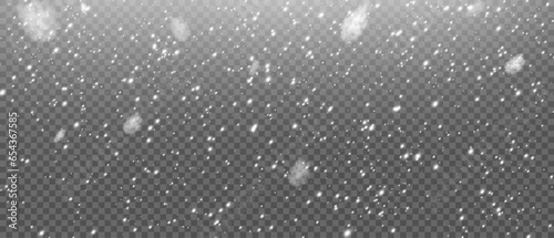Falling snowflakes in transparent beauty, delicate and small, isolated on a clear background. Snowflake elements, snowy backdrop. Vector illustration of intense snowfall, snowflakes.Christmas.