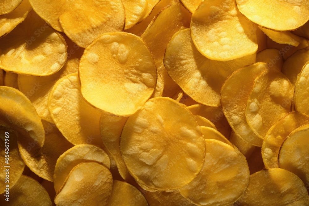 Background of crispy golden potato chip snack Background of crispy golden potato chip snack