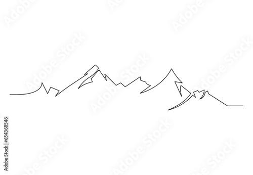 Mountain landscape continuous single line drawing vector illustration. Beautiful view with mountains and fresh air. Holiday vacation concept illustration. Pro vector.