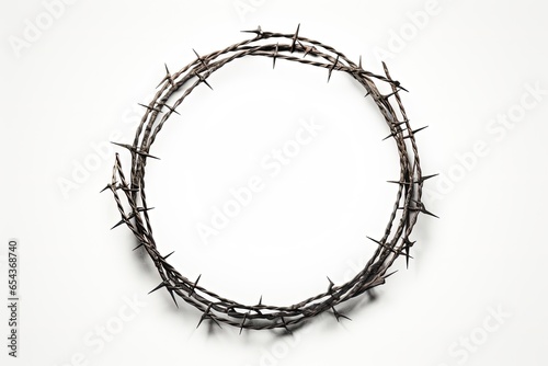 Barbed wire circle alone on white backdrop