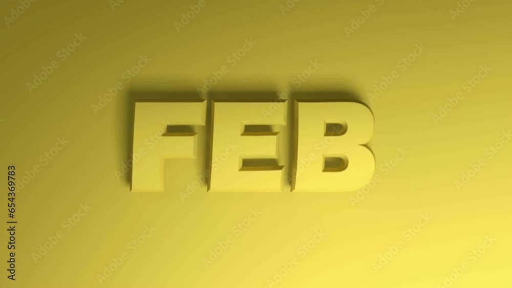 FEB for FEBRUARY yellow write passing over yellow background - 3D rendering video clip animation FEB for FEBRUARY yellow write passing over yellow background - 3D rendering video clip animation