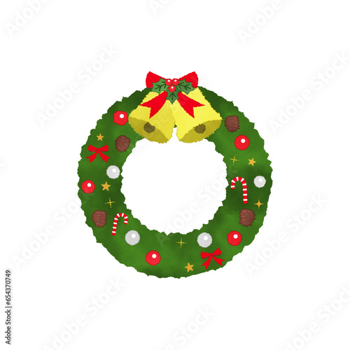 クリスマスリースの水彩風イラスト