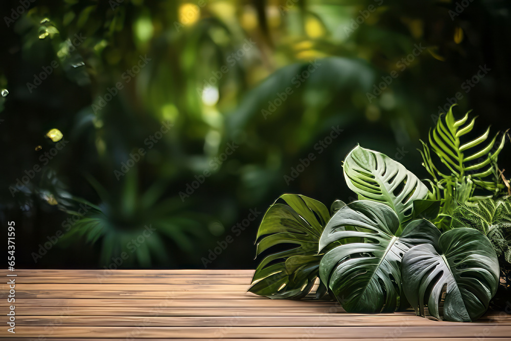 Products display podium with nature leaves background. Generative AI Products display podium with nature leaves background. Generative AI