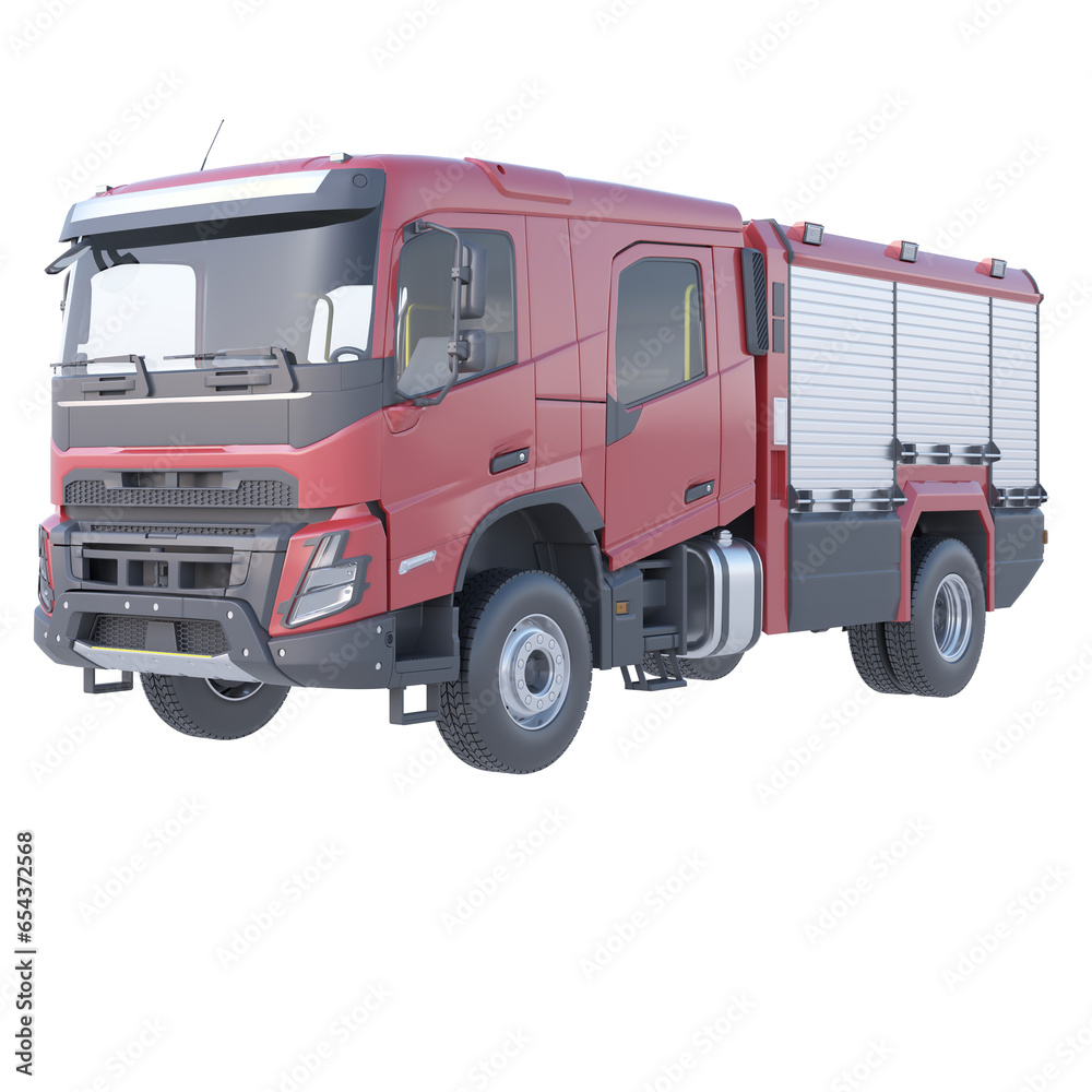 Realistic crew cab fire truck car on isolated transparency background