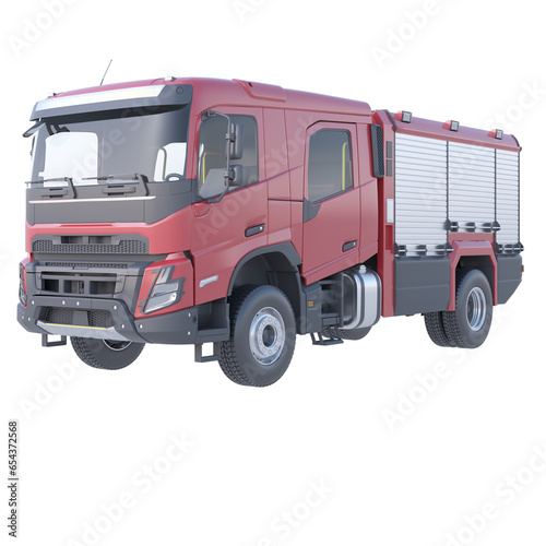 Realistic crew cab fire truck car on isolated transparency background