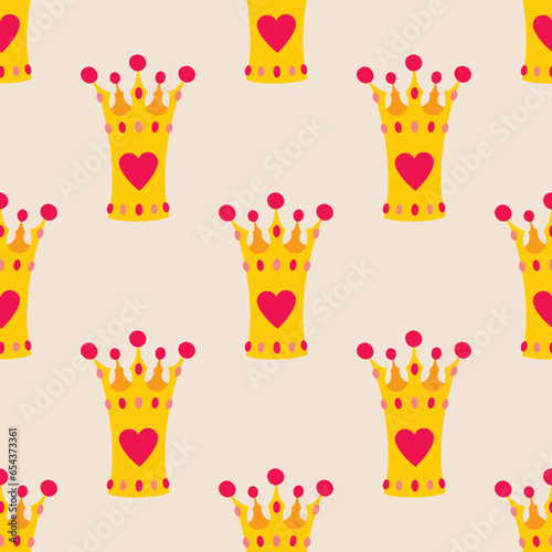 Gold crown seamless vector background or tile pattern for wallpaper