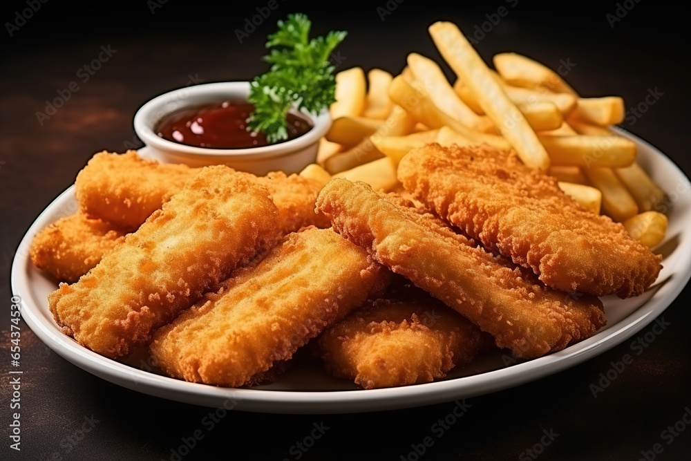 Fried fish sticks and French fries Fried fish sticks and French fries