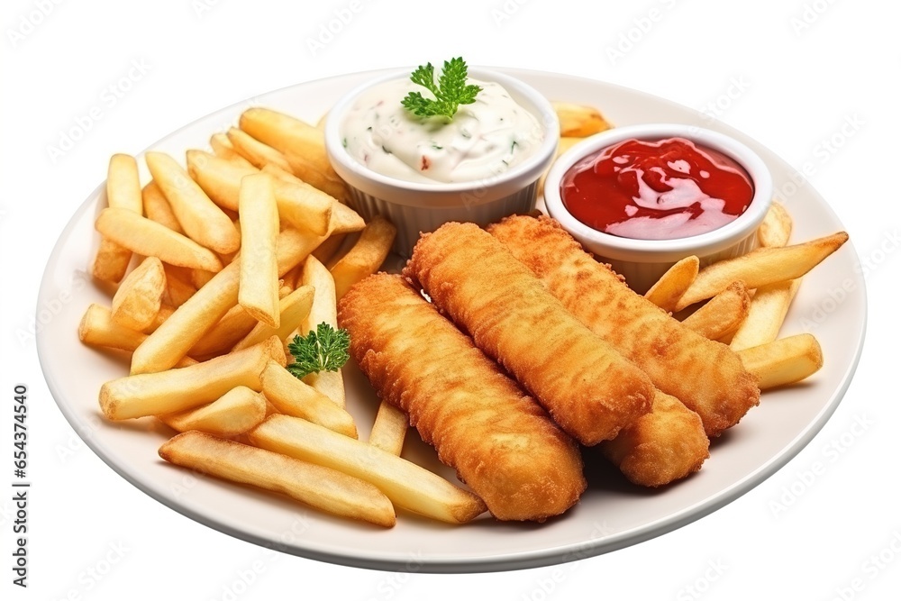Fried fish sticks and French fries Fried fish sticks and French fries