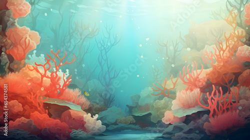 coral reef in the sea, Abstract backdrop: underwater coral reefs, with a harmonious blend of aquatic hues, abstract watercolor background with watercolor