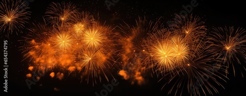 pyrotechnic fireworks image fireworks flashing firework on dark night, in the style of dark yellow and orange, large canvas format, uhd image, photographic montage, photo taken with- generative AI