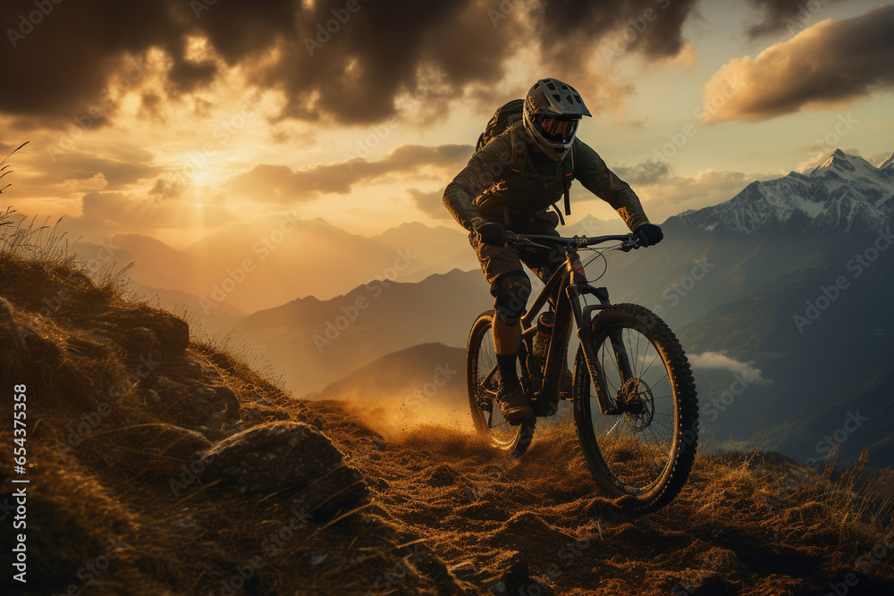 stunning photo of a mountain biker riding into the golden hues of a mountain sunset, creating a beautiful silhouette stunning photo of a mountain biker riding into the golden hues of a mountain sunset, creating a beautiful silhouette