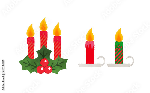 クリスマスキャンドルの水彩風イラスト