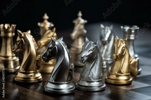 Chess piece on a chess board game for ideas, challenges, leadership, strategy, business, success, or abstract concepts. Ai Generative