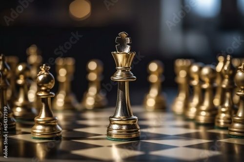 Chess piece on a chess board game for ideas, challenges, leadership, strategy, business, success, or abstract concepts. Ai Generative