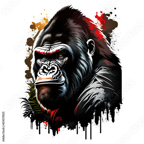 portrait of a Gorilla : A art of a gorilla for t shirt design  photo