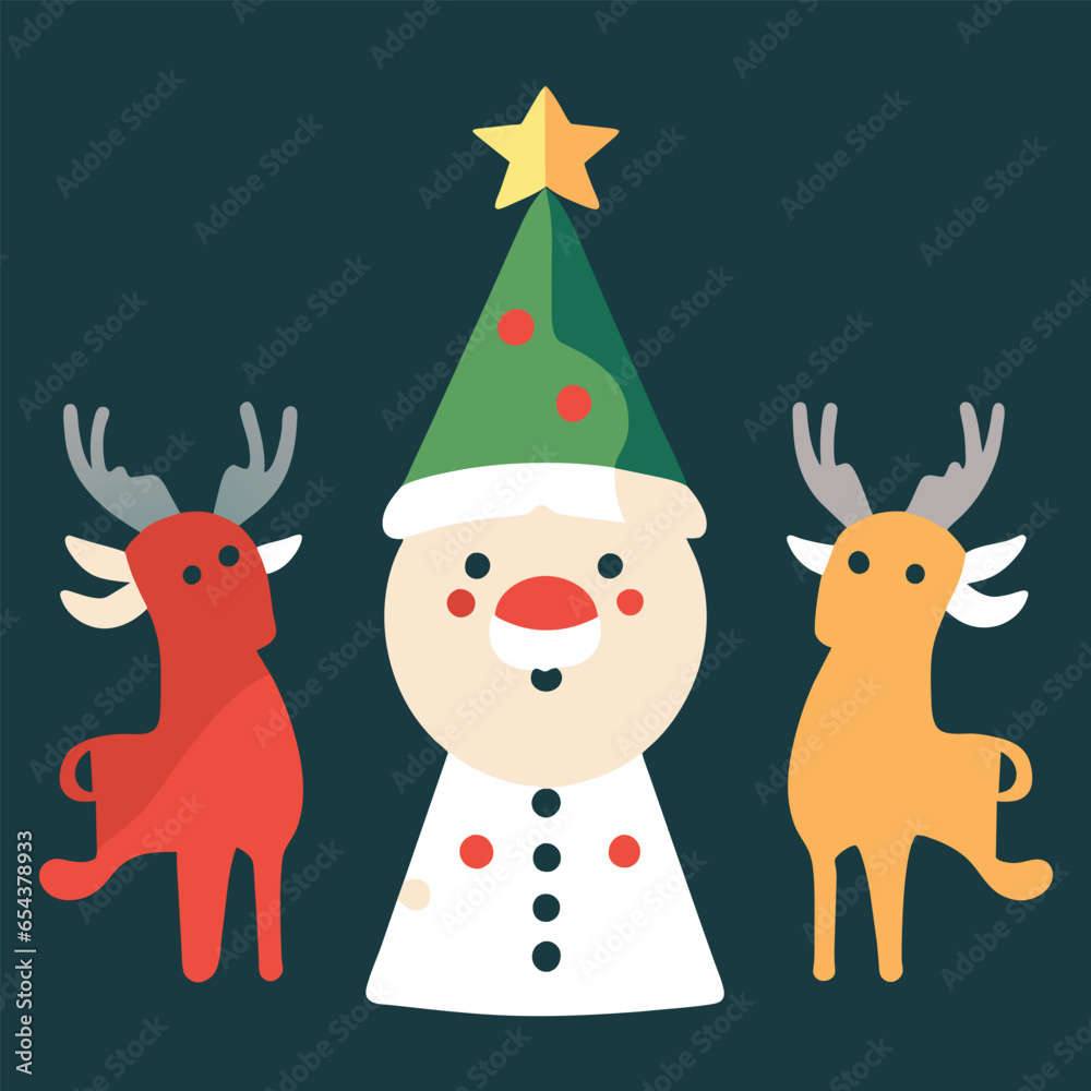 Santa Claus and Reindeer Preparing Gifts for Christmas Festival. Vector