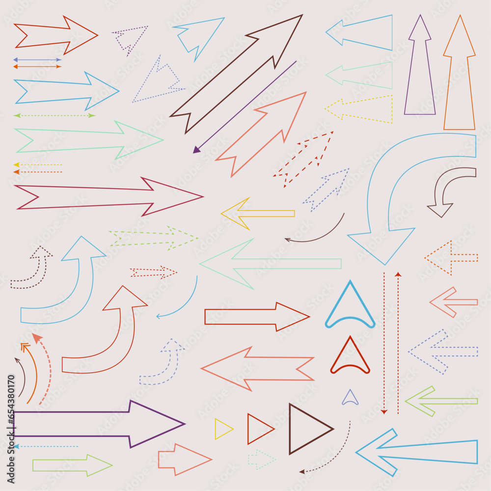 Colored set of hand drawn arrow illustrations