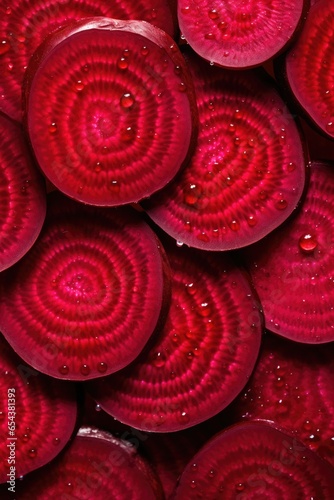Close up overhead view of cut beetroot.