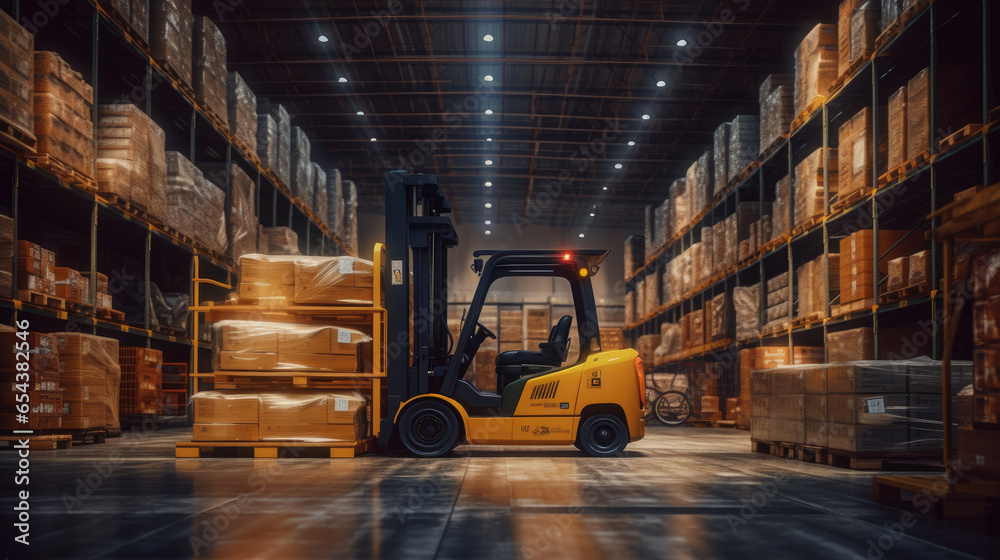 High-tech warehouse as forklifts zip around, ensuring smooth operations
